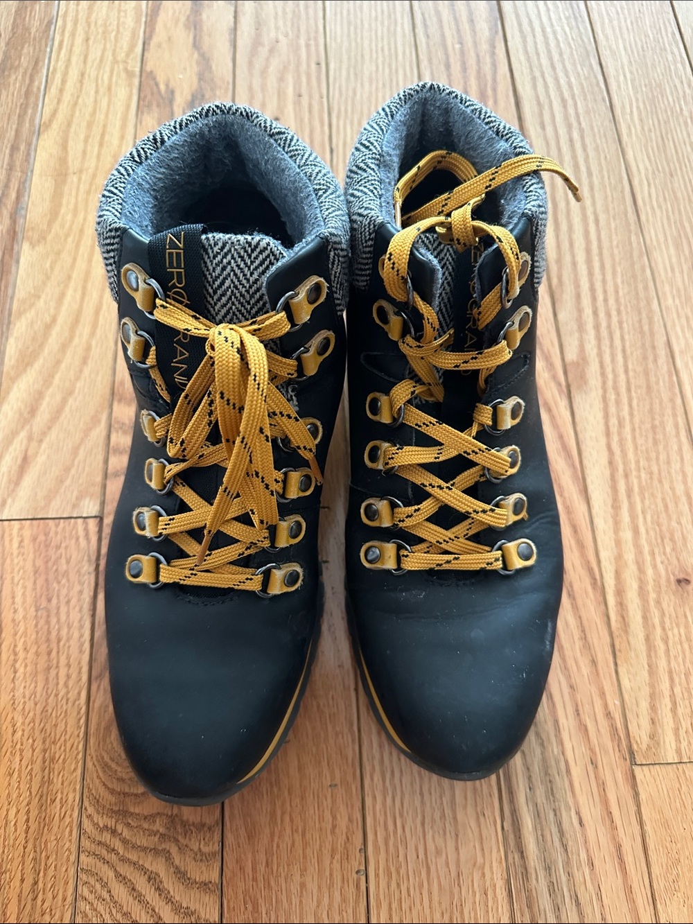 Zerogrand Black Hiking Boots with Yellow Laces Cole Haan